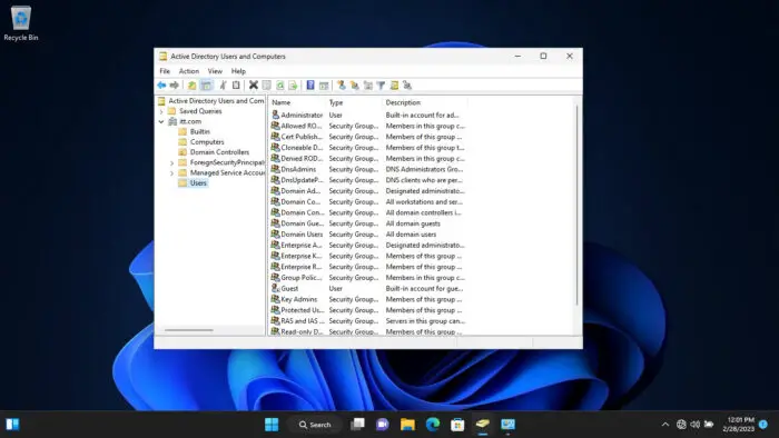 How To Install & Use Active Directory Users And Computers (DSA.msc) Snap-In On Windows 11/10 12 Active Directory Users and Computers snap in successfully conected to Domain Controller