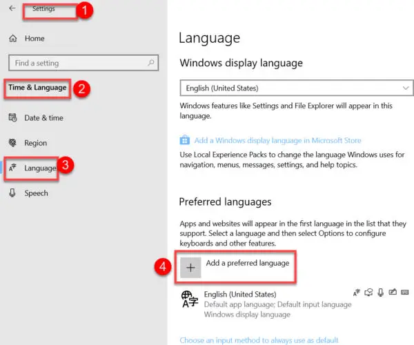 How To Change The Display Language In Windows 10 1 Add a preferred language to Windows 10