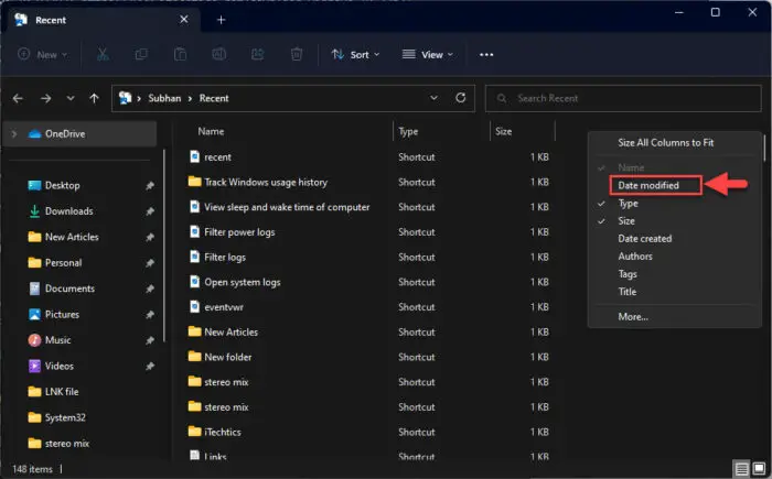How To Check & Track Windows Computer Usage History 8 Add Date Modified column