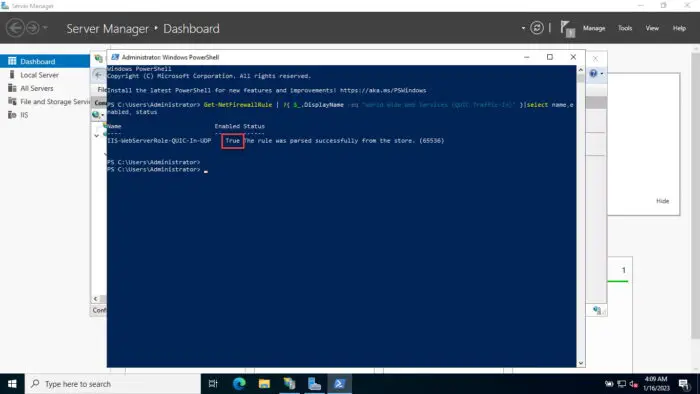 How To Enable HTTP/3 For IIS On Windows Server 2022 13 Check firewall status for 443 port