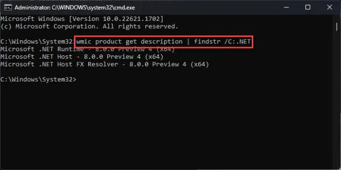 Download .NET 8 Preview 4 (Offline Installers) 3 Check installed NET version from Command Prompt