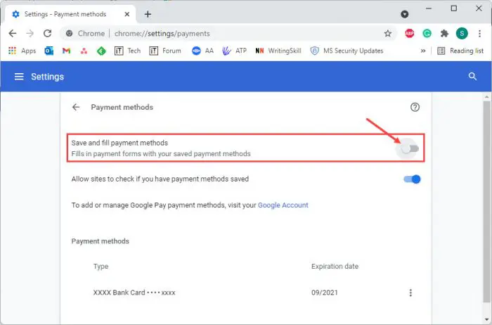 How to Save, Remove, Edit Credit Card information in web browsers 8 chrome disable