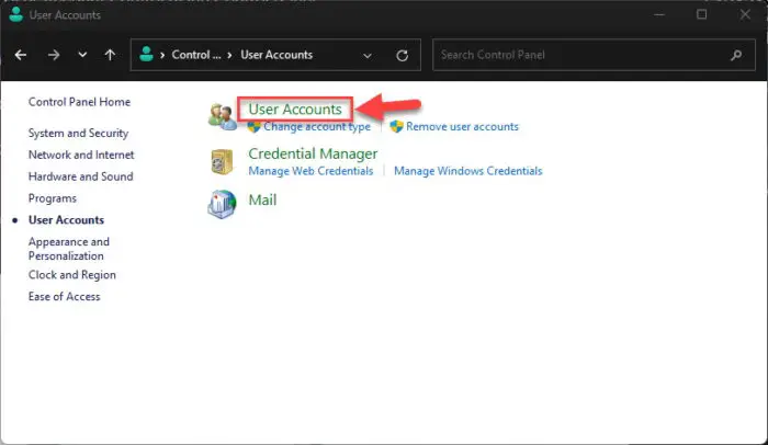 Click User Accounts again