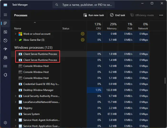 How To Fix "Client Server Runtime Process" (csrss.exe) High GPU Usage 1 Client Server Runtime Process in the Task Manager