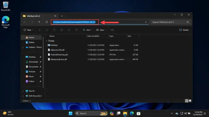 Copy path to extracted ViveTool folder 1
