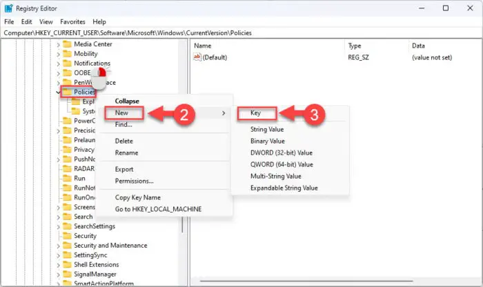 Create the System key under Policies