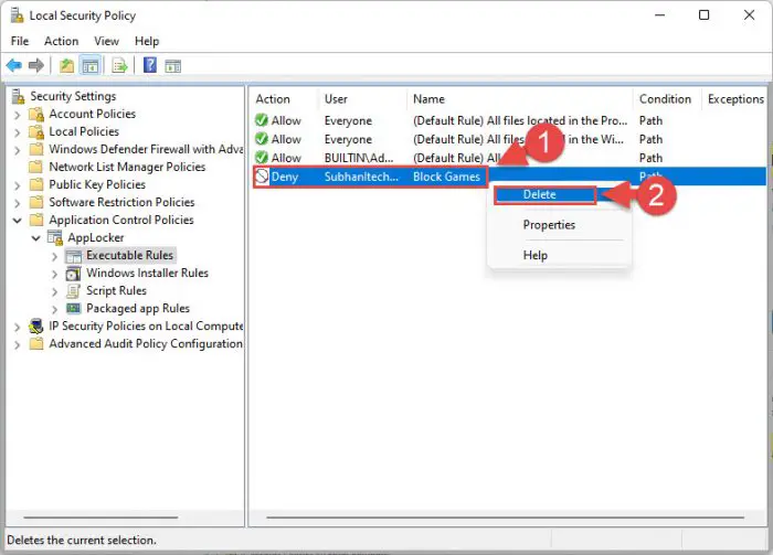 How to Block Apps Using AppLocker in Windows 18 delete 1