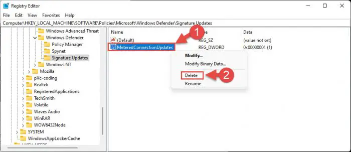 4 Ways To Enable Windows Security Updates Over Metered Connections 21 Delete Value to disable updates