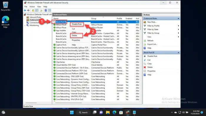How To Block Or Allow Websites, IPs, Apps, And Ports Using Windows Firewall And PowerShell 28 Disable or delete the firewall rule2 1