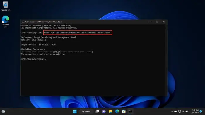 What Is Telnet And How To Enable It In Windows 11, 10 6 Disable telnet from Command Prompt
