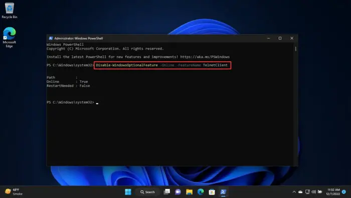 What Is Telnet And How To Enable It In Windows 11, 10 8 Disable telnet using PowerShell