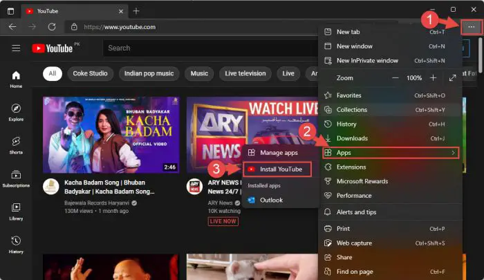 2 Ways To Install Youtube App On Windows 11 5 edge install alt