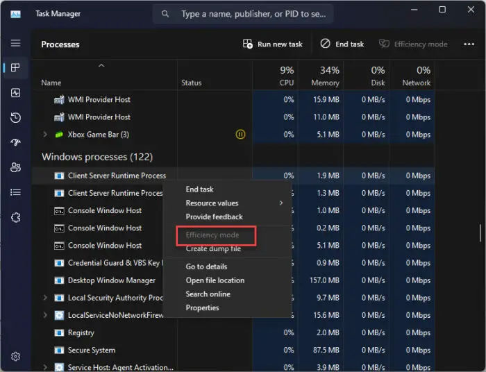 How To Fix "Client Server Runtime Process" (csrss.exe) High GPU Usage 13 Efficiency mode is unavailable for Client Server Runtime Process