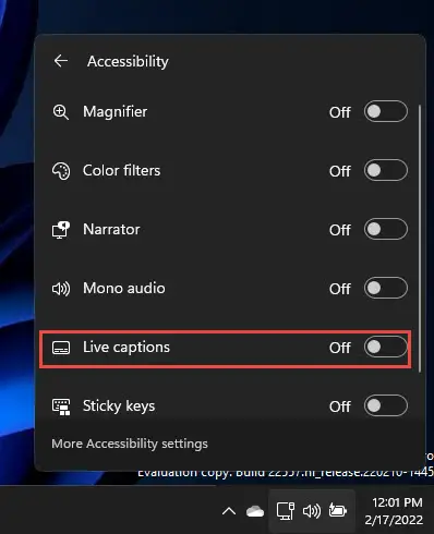 Download and Install Windows 11 Version 22H2 (2022 Update) 42 Enable or disable Live Captions from Quick Settings