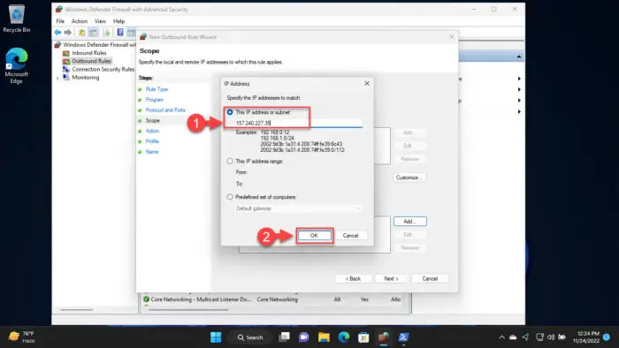 Enter IP address to block