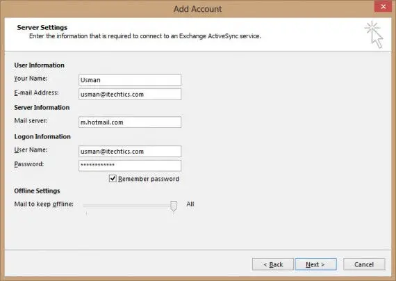 Exchange ActiveSync email configuration