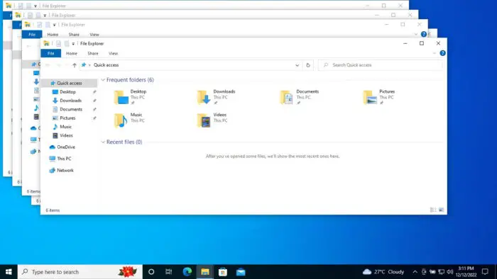 How To Move Off-Screen Window Using Keyboard To Bring It On-Screen 6 File Explorer windows cascaded