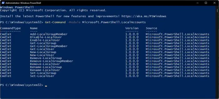 How To Add Users To Administrators Group Using Windows PowerShell 1 Get LocalUsers details