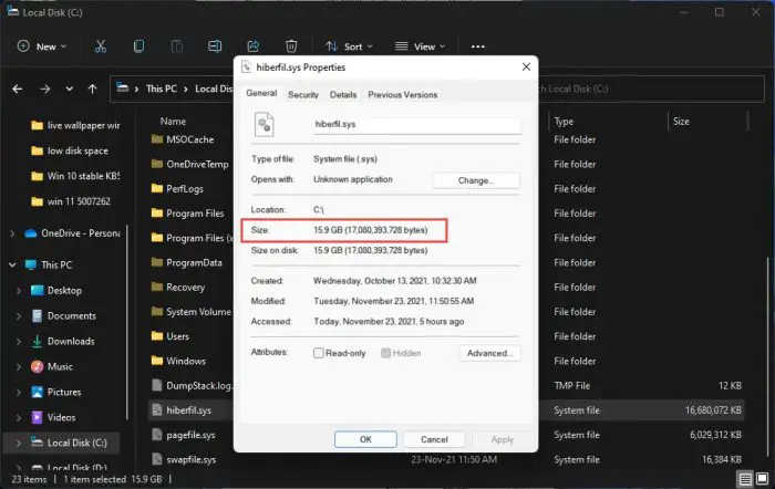 How to Fix and Disable Low Disk Space Warning in Windows 7 hiberfil size