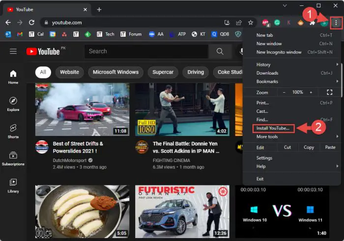 2 Ways To Install Youtube App On Windows 11 2 Install YouTube app from Google Chrome