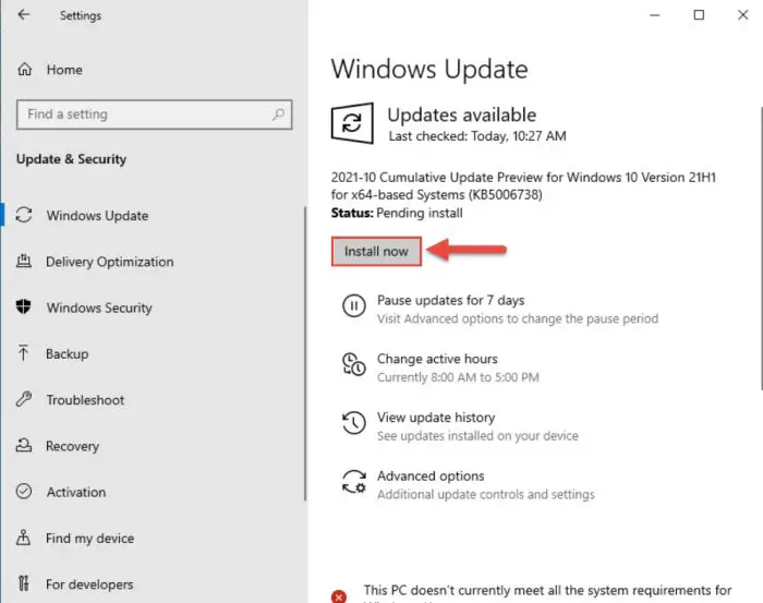 Cumulative Preview Update KB5006738 for Windows 10 v21H2 and v21H1 2 isntall now