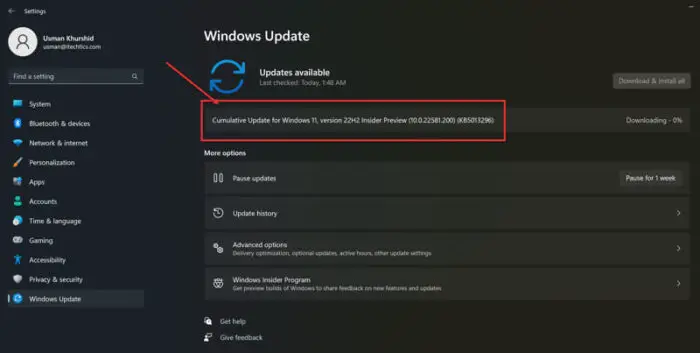 Download KB5013296 Cumulative Update for Windows 11 22581.200 Insider Dev Channel 1 KB5013296