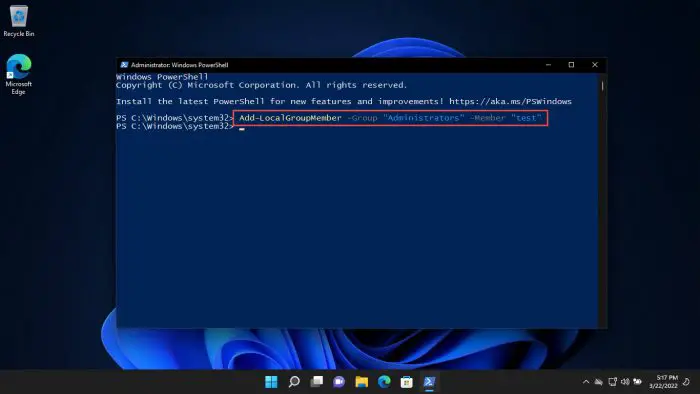 How To Add Users To Administrators Group Using Windows PowerShell 2 Local user added to Administrators account