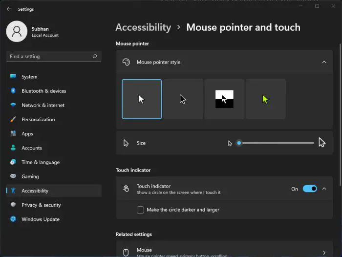 How To Make Windows 11 Accessible (Ease Of Access) 6 Mouse pointer and touch accessibility settings
