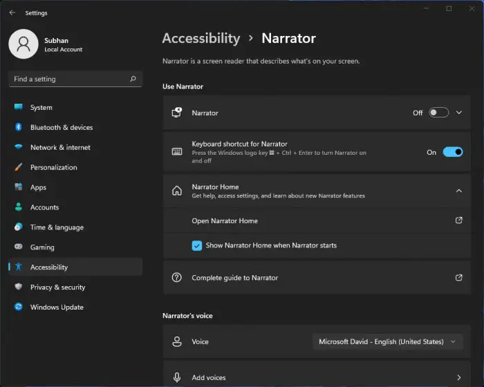 How To Make Windows 11 Accessible (Ease Of Access) 13 Narrator settings page