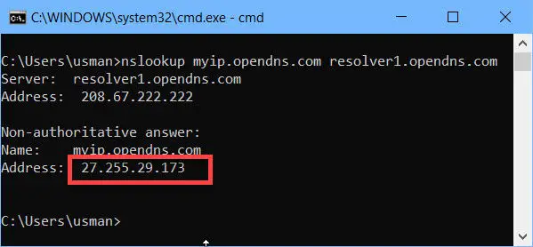 How to Check Public IP Address Using Command Line In Windows 10/Windows 11 2 nslookup external ip address