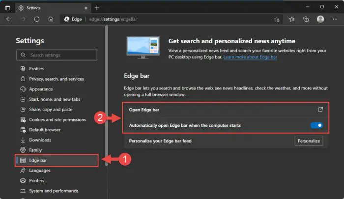 Download Microsoft Edge 98 with Edge Bar and Reduced Resource Consumption 2 Open Edge bar