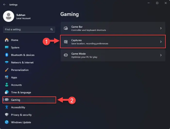 Open the Captures settings page