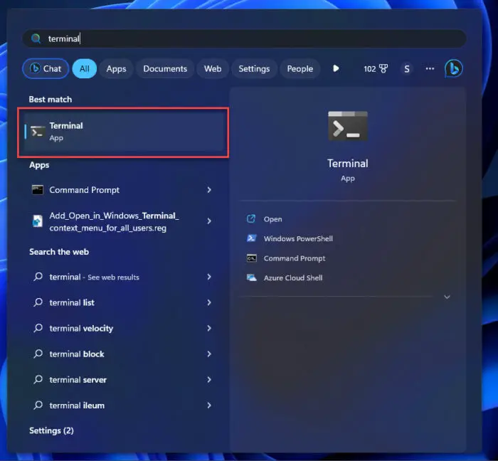 How To Make Windows Terminal Default Terminal App And Open From Context Menu On Windows 11, 10 7 Open Windows Terminal from Start menu