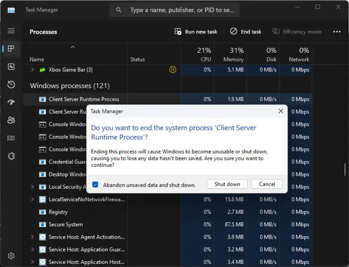 How To Fix "Client Server Runtime Process" (csrss.exe) High GPU Usage 2 Prompt when ending the Client Server Runtime Process