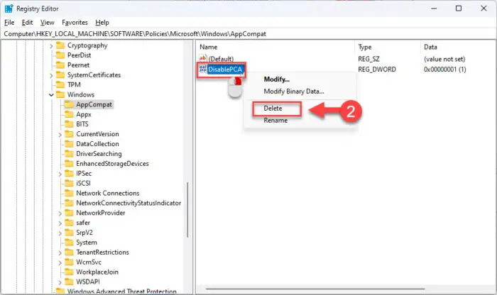 4 Ways To Disable Program Compatibility Assistant And Fix "This App Can't Run On This Device" 21 Re enable PCA from Windows Registry