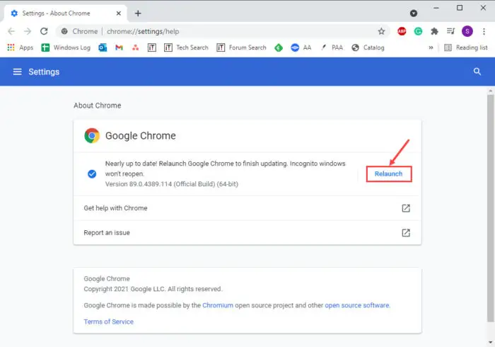 Download Google Chrome 90: AV1 Codecs Support + Window Naming Feature 1 relaunch