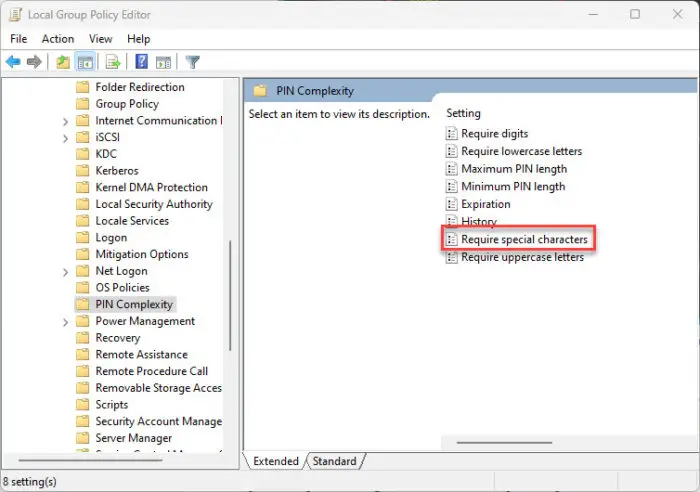 Require special characters