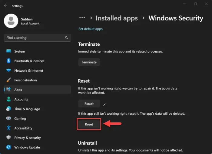 How To Fix A Blank Windows Security Screen In Windows 11/10 4 Reset Windows Security