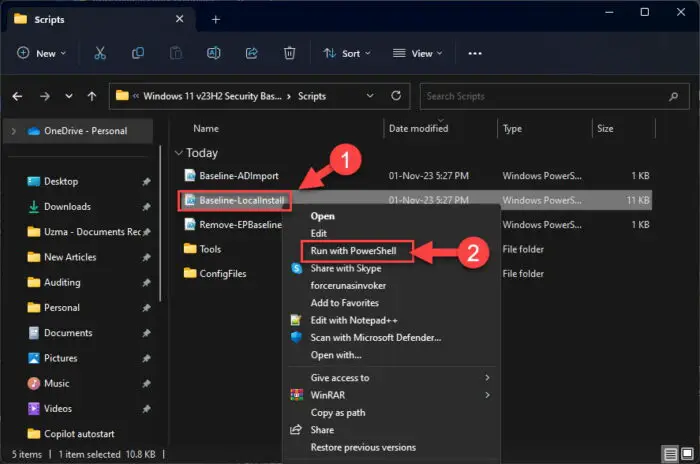 Run the Windows 11 23H2 Security Baseline for local machine