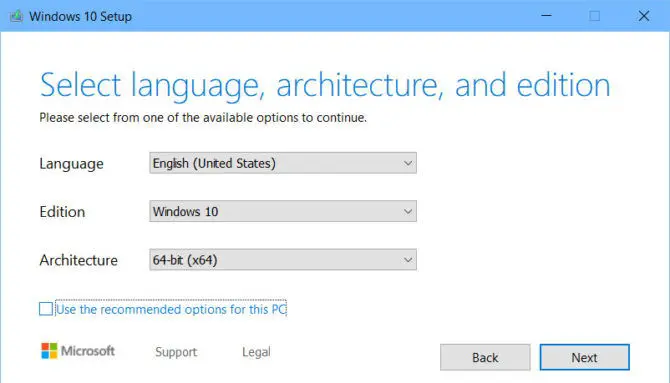 Windows 10 Media Creation Tool For Version 20H2 5 Select language edition and architecture