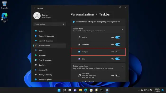 Windows 11 Widgets: Everything You Need To Know 8 Show or Hide widgets button option greyed out