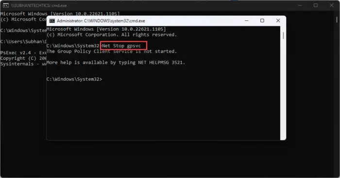 Stop Group Policy Client service