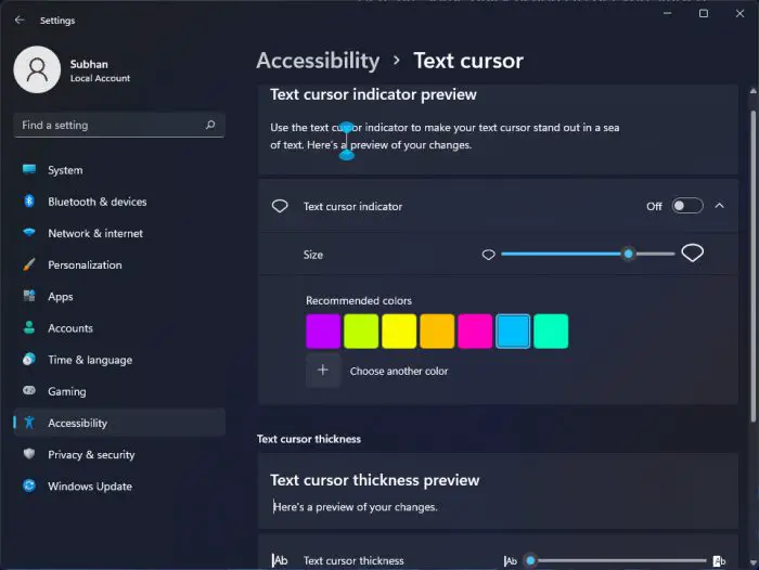 How To Make Windows 11 Accessible (Ease Of Access) 7 Text cursor accessibility setting