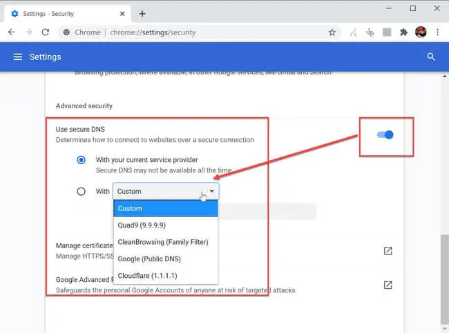 Download Google Chrome 83: New Privacy & Security Settings, Tab Groups, Cookie Improvements 12 Use secure DNS Chrome