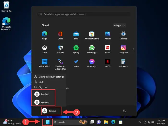 How To View All User Accounts On Windows 11 12 View active user accounts from Start menu