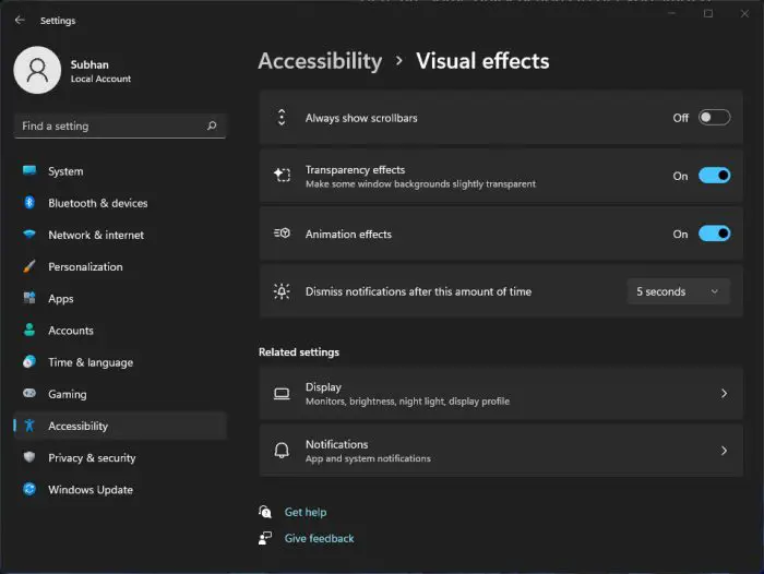 How To Make Windows 11 Accessible (Ease Of Access) 5 Visual effects accessibility setting