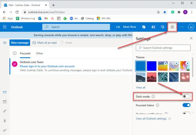 How to Enable Dark Mode in Outlook 4 web toggle