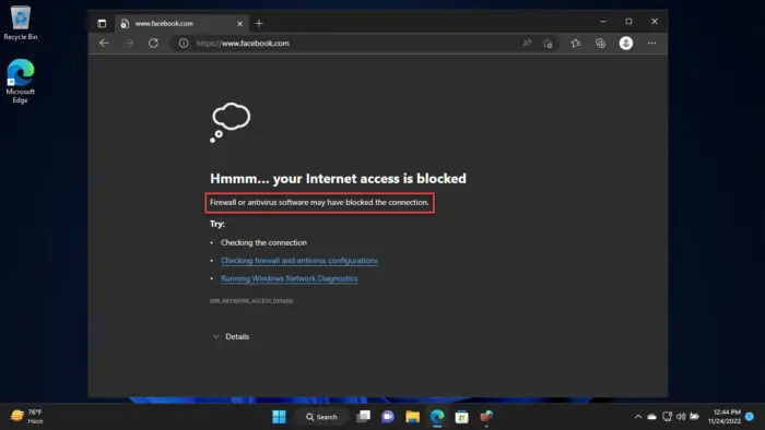 How To Block Or Allow Websites, IPs, Apps, And Ports Using Windows Firewall And PowerShell 13 Website is blocked successfully