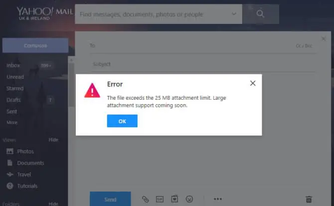 Yahoo Mail attachment file size limit Yahoo Mail attachment file size limit