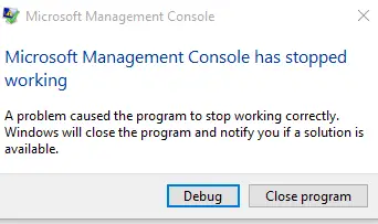 How to Fix Microsoft Management Console has Stopped Working 1 prompt